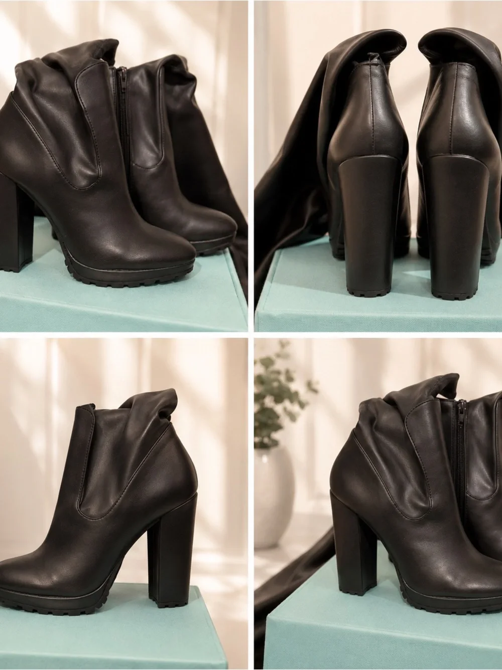 Women's Black High Heel Ankle Boots - Sleek Platform Booties